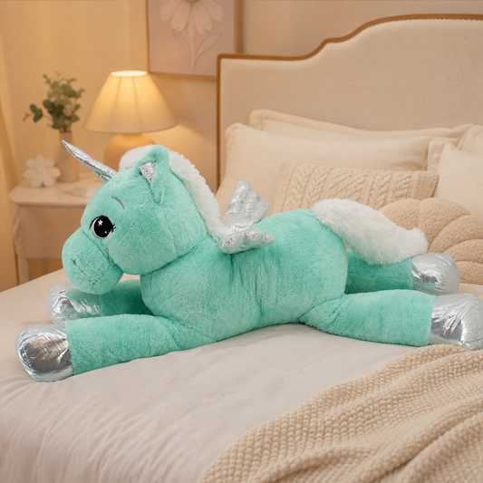 Sweety Toys 11957 Einhorn Plüschtier Kuscheltier 115 cm türkis-Mint liegend
