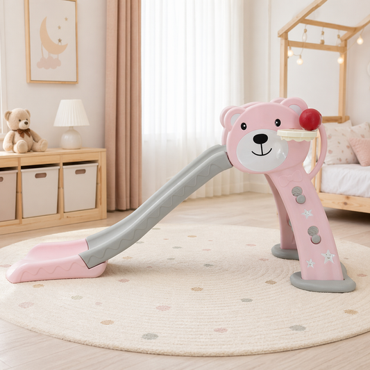 
Sweety Toys 12831 vrijstaande glijbaan teddybeer ontwerp roze 2-in-1 product basketbalspel