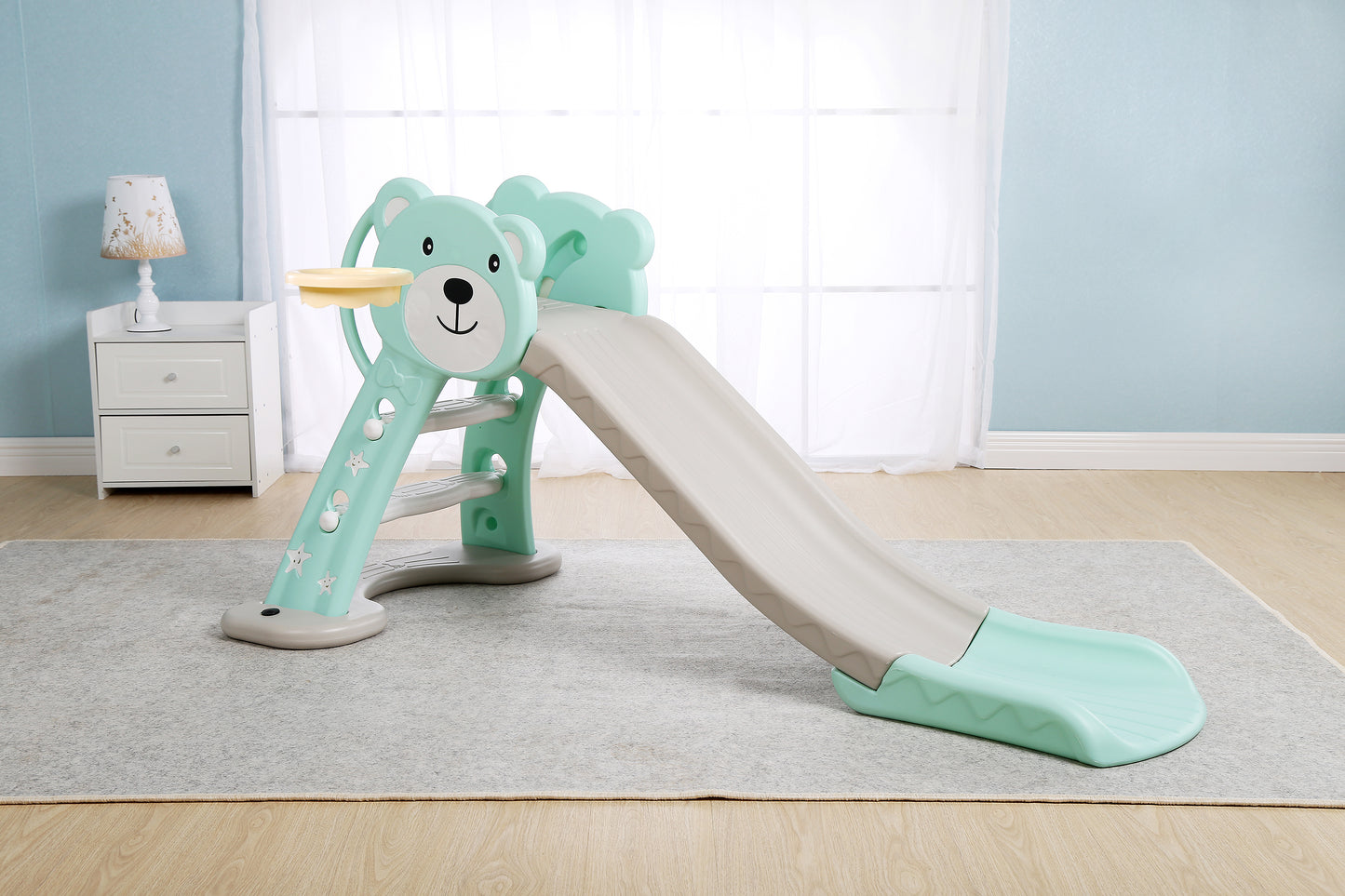 Sweety Toys 12848 Scivolo autoportante Teddy Bear Design Turchese Prodotto 2 in 1 Gioco di basket