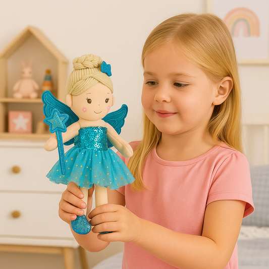 Sweety Toys 13258 Stoffpuppe Fee Plüschtier Softpuppe Prinzessin 30 cm blau
