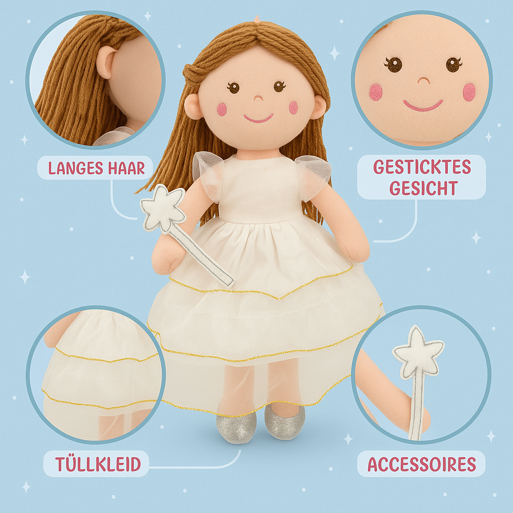 Sweety Toys 13326 Stoffpuppe Softpuppe Ballerina Fee 40 cm in weiß