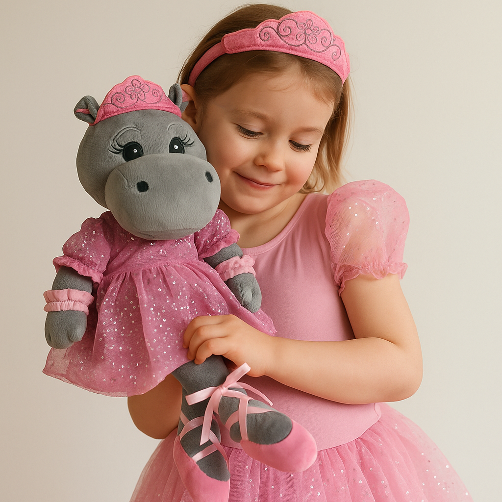 Sweety Toys 13418 Stoffpuppe Ballerina Nilpferd – Kuscheltier Hippo mit Tütü & Krone, 50 cm – weiches Stofftier