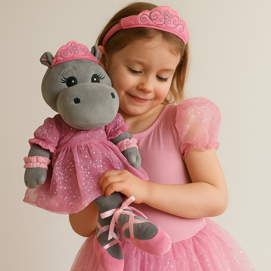 Sweety Toys 13418 Stoffpuppe Ballerina Nilpferd – Kuscheltier Hippo mit Tütü & Krone, 50 cm – weiches Stofftier