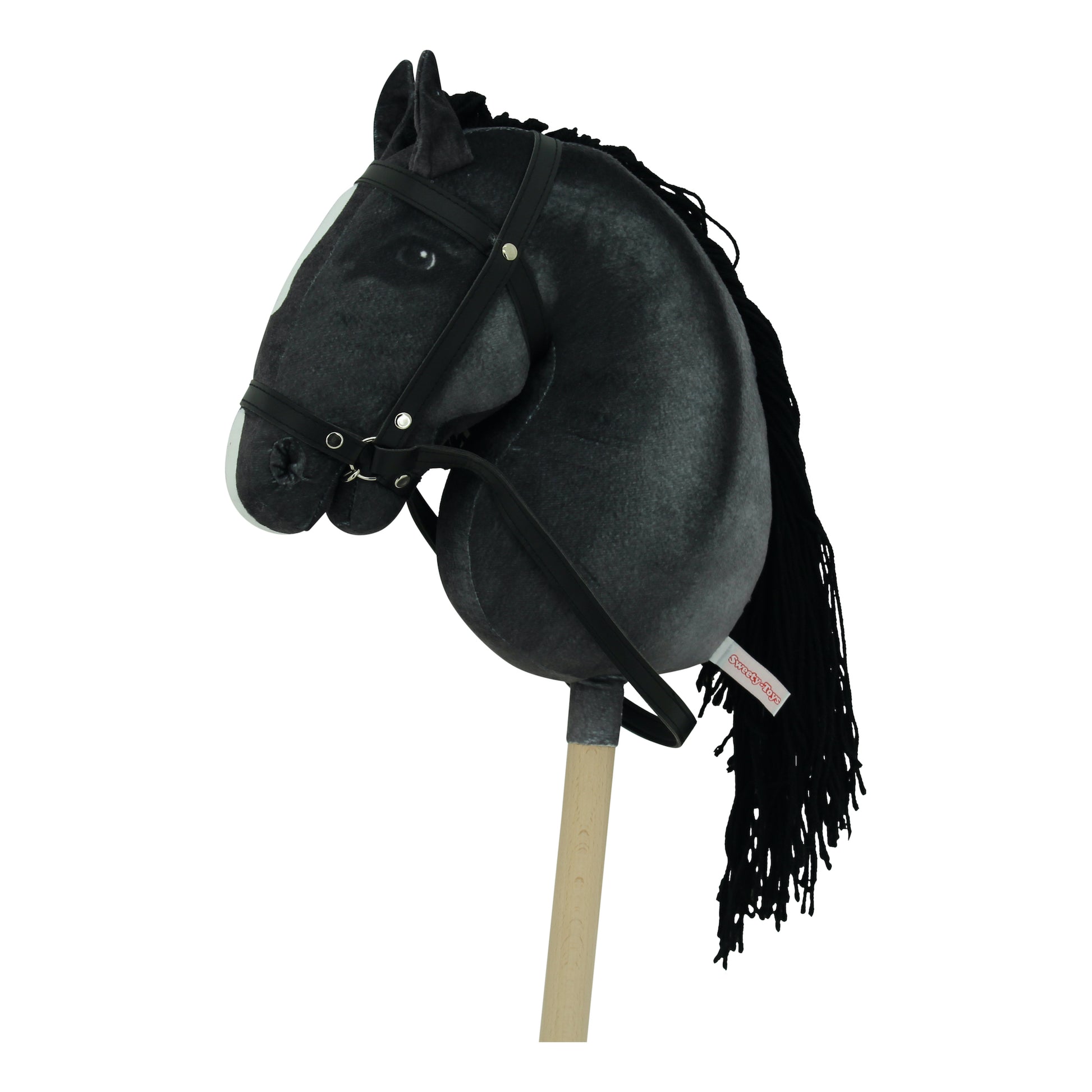 Sweety Toys Blacky - Testa di cavallo su bastone, con effetti sonori,  colore: nero con criniera bianca Premendo le orecchie si possono sentire i