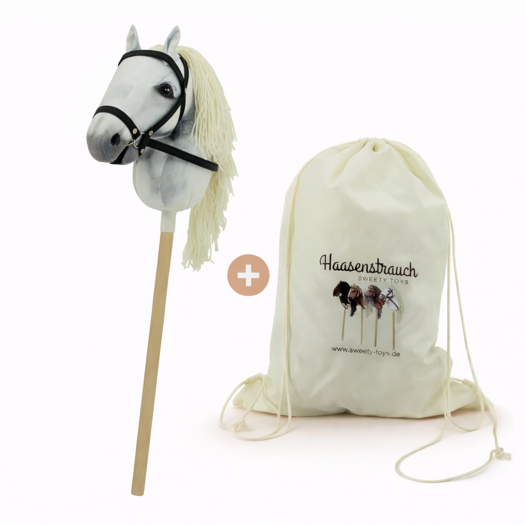 Haasenstrauch Sweety Toys Hobbyhorse Steckenpferd weiß geeignet für Hobbyhorsing & Transportbeutel Turnbeutel