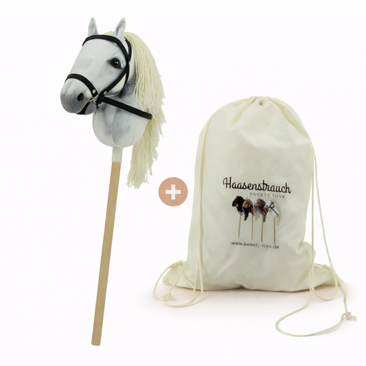 Haasenstrauch Sweety Toys Hobbyhorse Steckenpferd weiß geeignet für Hobbyhorsing & Transportbeutel Turnbeutel
