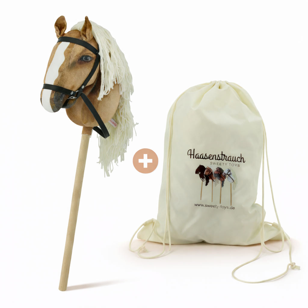 Haasenstrauch Sweety Toys Hobbyhorse Steckenpferd Hellbraun geeignet für Hobbyhorsing & Transportbeutel Turnbeutel