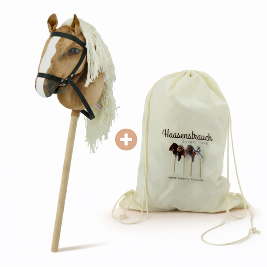 Haasenstrauch Sweety Toys Hobbyhorse Steckenpferd Hellbraun geeignet für Hobbyhorsing & Transportbeutel Turnbeutel