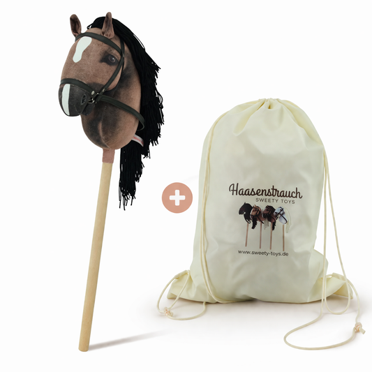 Haasenstrauch Sweety Toys Hobbyhorse Steckenpferd Dunkelbraun geeignet für Hobbyhorsing & Transportbeutel Turnbeutel