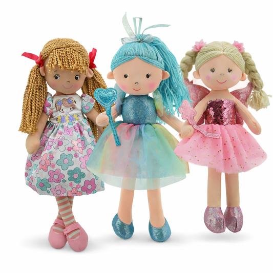 Sweety Toys Stoffpuppen Set 14798 – Fee & Ballerina – 3-teilig – weich & sicher – Geschenkset für Kinder