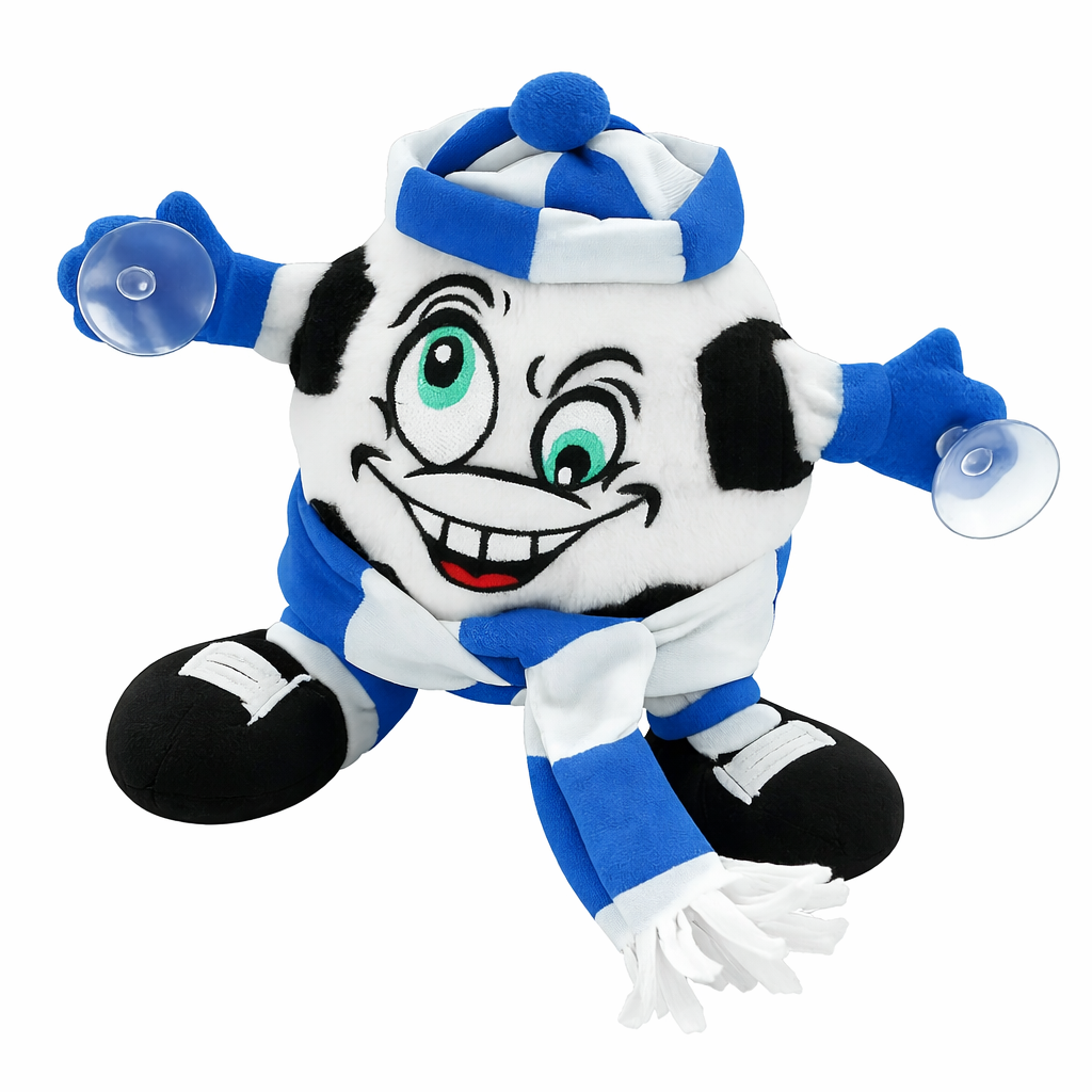 Sweety Toys Fußball Maskottchen für Autoscheibe mit Saugnäpfen Blau Weiß 18 cm