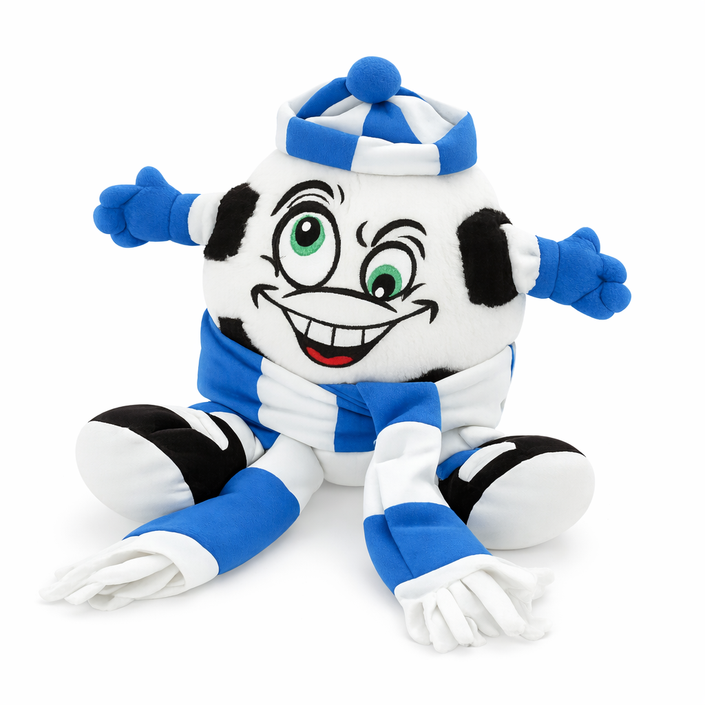 Sweety Toys Kuscheltier Fußball Blau Weiß mit Gesicht 30 cm – weicher Plüschball zum Kuscheln und Spielen