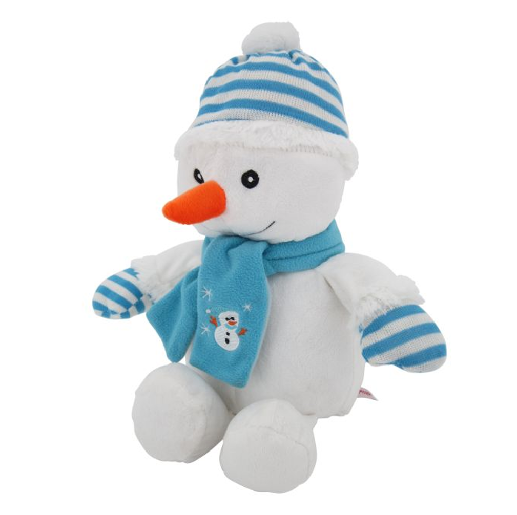 Sweety Toys 4720 Schneemann in blau Weihnachtsmann 42 cm, Bommelmütze und Schal