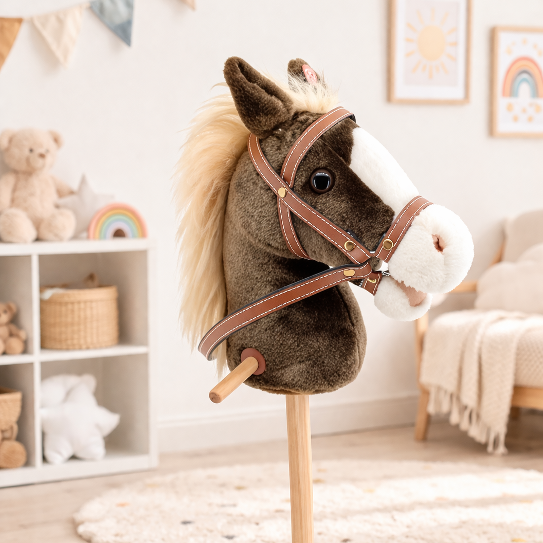 Sweety Toys 6410 cheval de loisir MISS CHOCOLATE marron avec crinière beige fonction bruit de galop et hennissement de cheval
