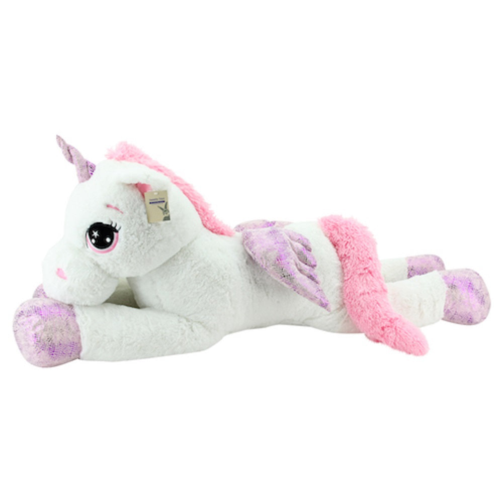 Sweety Toys 8056 XXL Einhorn Plüschtier 130 cm – Kuscheltier Einhorn weiß mit rosa Mähne, Flügeln & Füßen, Plüsch Unicorn