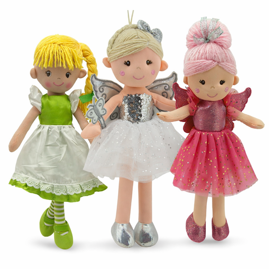 Sweety Toys Stoffpuppen Set 14781 3-teilig – Fee & Ballerina – weich & sicher – Geschenkset für Kinder