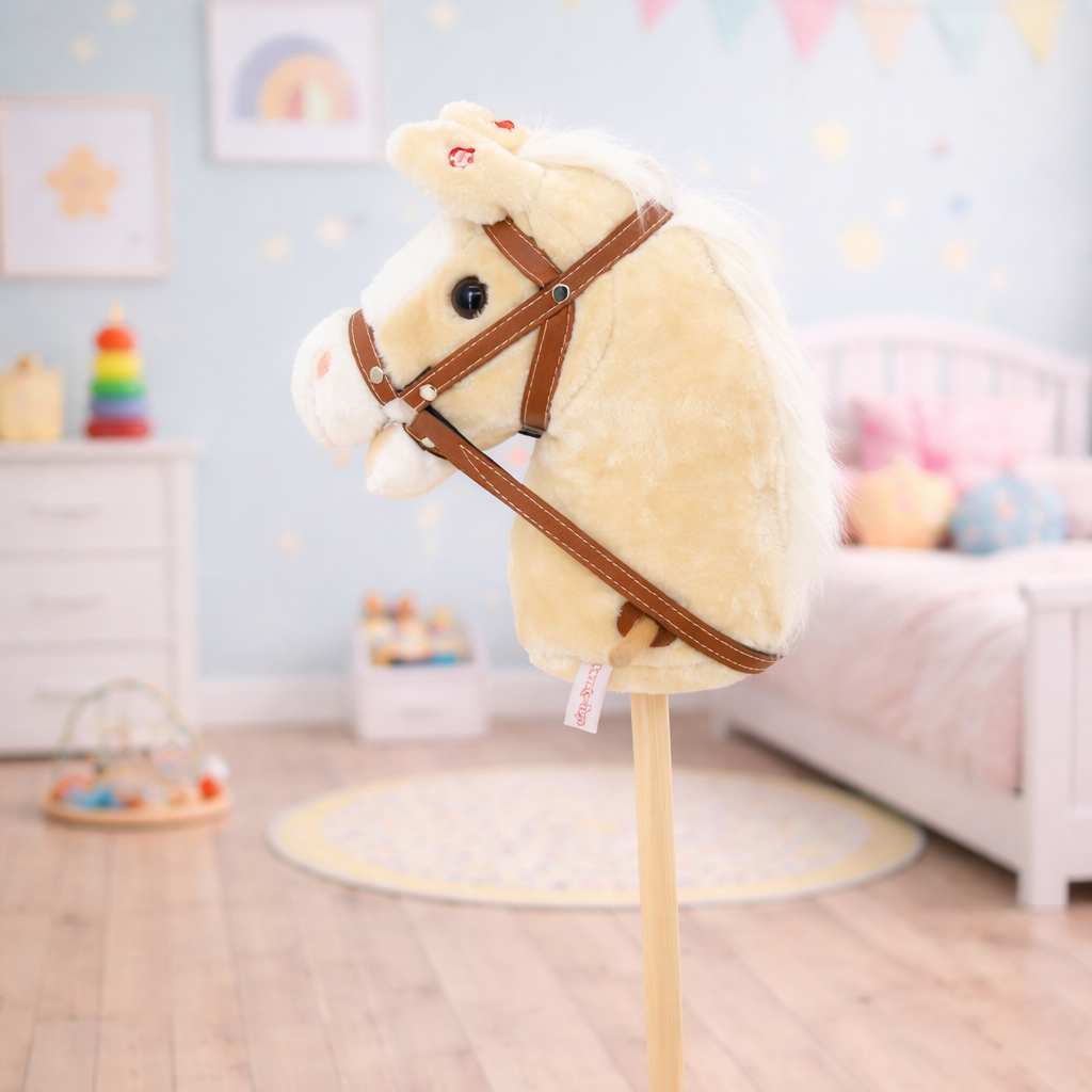 Sweety Toys 10530 Hobby Horse Champagne avec fonction sonore Bruit de hennissement et de galop