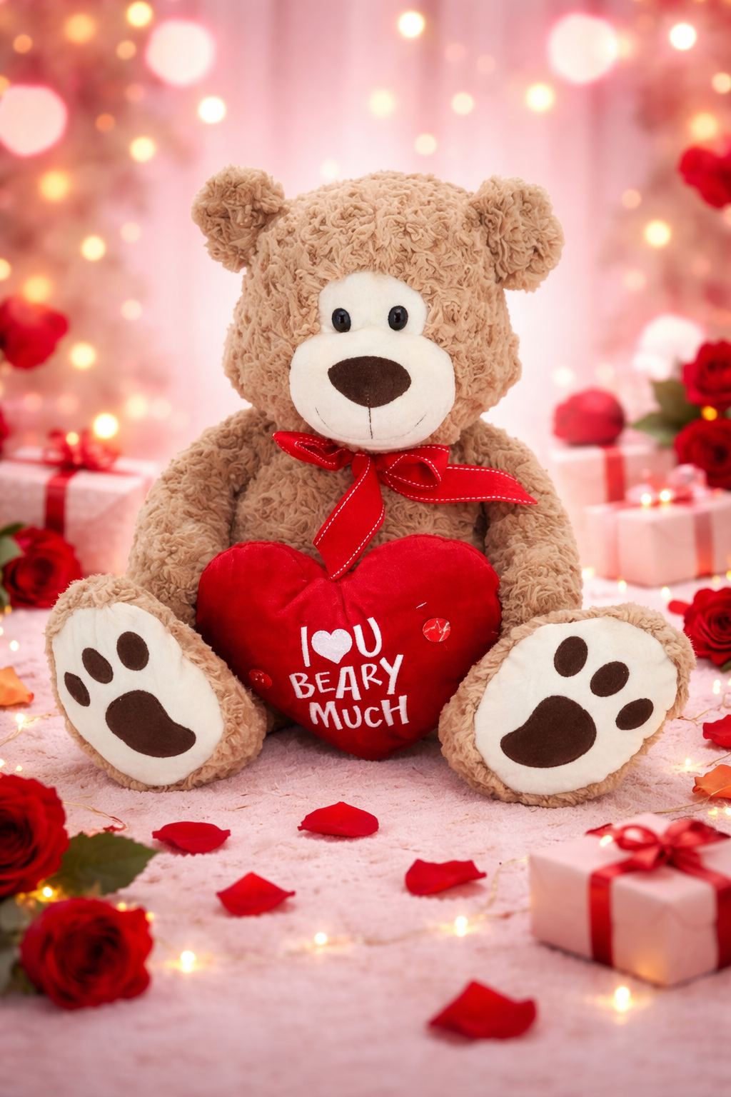 
Bjørn "Rock and Roll Bear" med kærlighedshjerte super sød krammebamse 50cm - Valentinsdag bamse