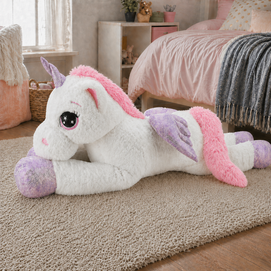Sweety Toys 8056 XXL Einhorn Plüschtier 130 cm – Kuscheltier Einhorn weiß mit rosa Mähne, Flügeln & Füßen, Plüsch Unicorn