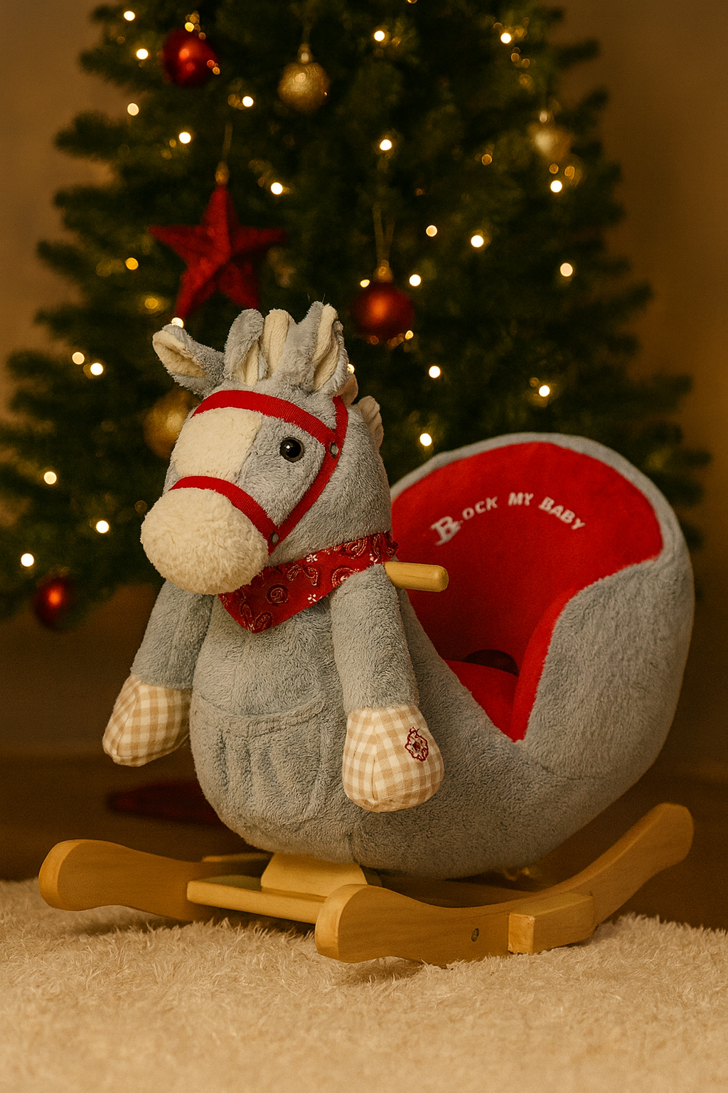 Sweety Toys 7059 Schaukelpferd PIPPER grau mit rotem Zaumzeug