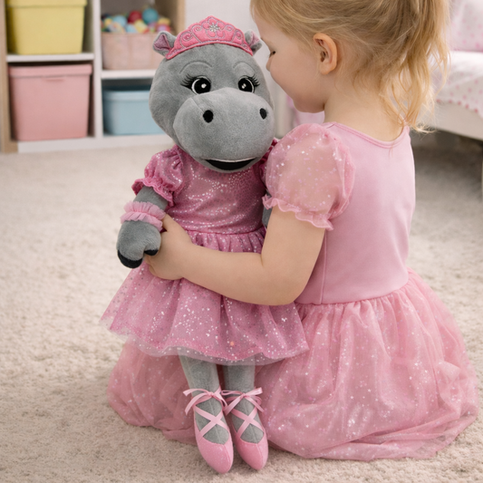 Sweety Toys 13418 Stoffpuppe Ballerina Nilpferd – Kuscheltier Hippo mit Tütü & Krone, 50 cm – weiches Stofftier