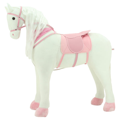 sweety toys 10318 stehpferd xxl giant pferd "white diamond" ca.125 cm bis 100 kg, weisse mähne - sattel,pferdedecke, zaumzeug