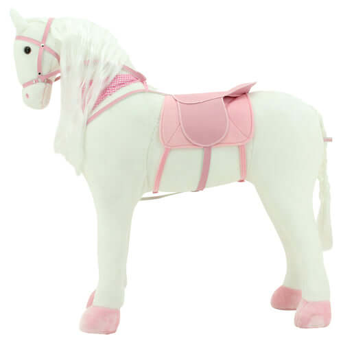 sweety toys 10318 stehpferd xxl giant pferd "white diamond" ca.125 cm bis 100 kg, weisse mähne - sattel,pferdedecke, zaumzeug