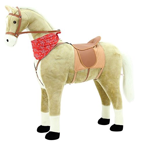 sweety toys 10363 plüsch-stehpferd xxl “goldie” größe ca.110 cm kopfhöhe bis 80 kg belastbar, haflinger mit sattel, pferdedecke und zaumzeug
