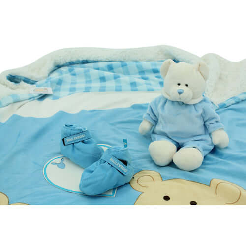 sweety toys 10400 baby geschenk set mit kuscheldecke motiv bär, teddybär und babyschuhe - baby geschenke