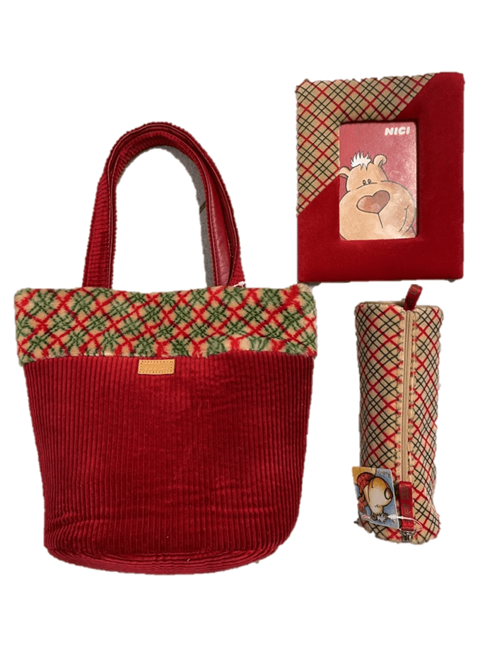 nici geschenkset, handtasche, bilderrahmen 12,5cmx 8,5cm, mäppchen beige rot