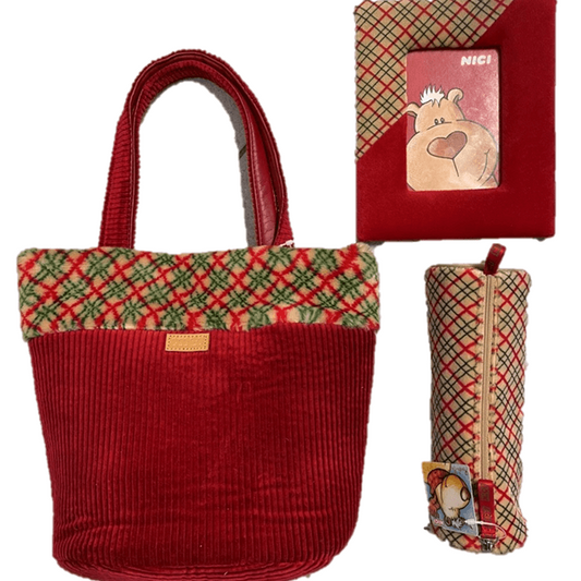 nici geschenkset, handtasche, bilderrahmen 12,5cmx 8,5cm, mäppchen beige rot