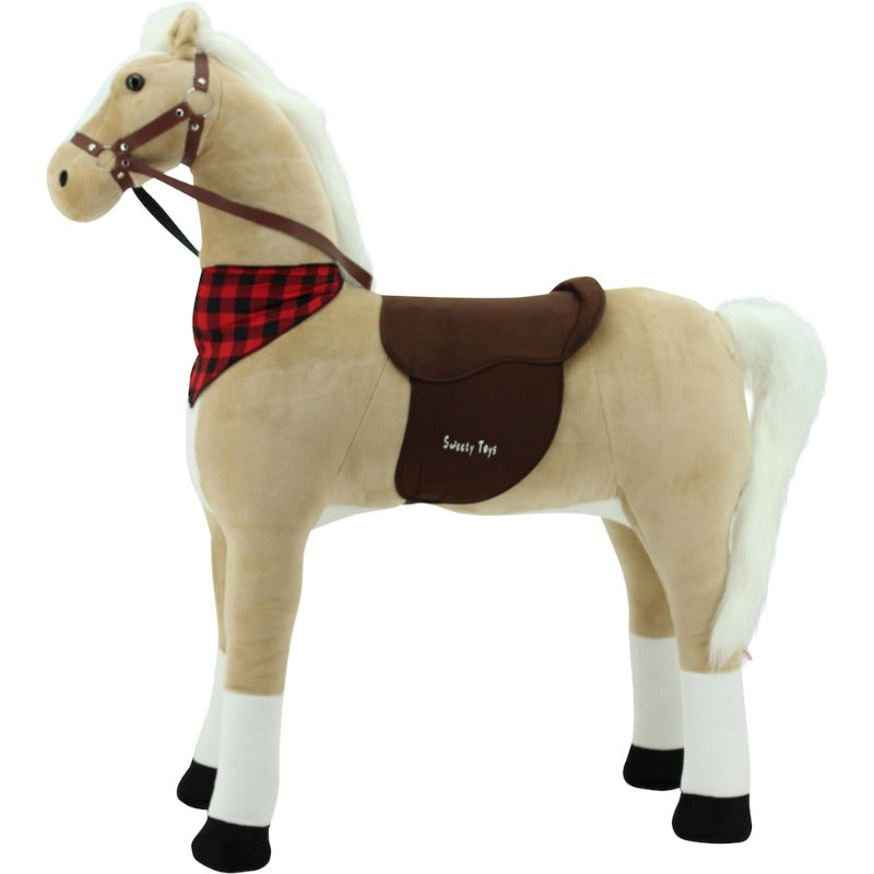 sweety toys 11322 plüsch stehpferd stabiles robustes xxl riesenpferd höhe 130 cm pferd reitpferd beige mit stahlunterbau