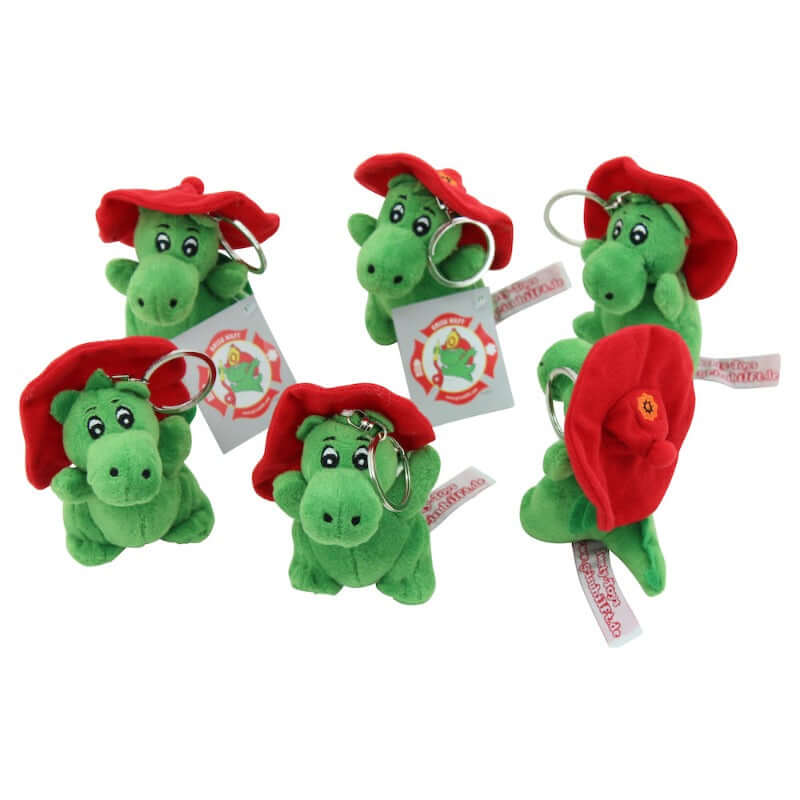 sweety toys 11360 1 set= 6 stück schlüsselanhänger drache grün plüschtier grisu feuerwehr maskottchen plüsch ca. 10 cm
