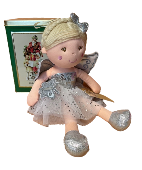 sweety toys  geschenkset 11759 stoffpuppe softpuppe fee 30 cm silber mit geschenkdose,  weihnachtsgeschenkdose