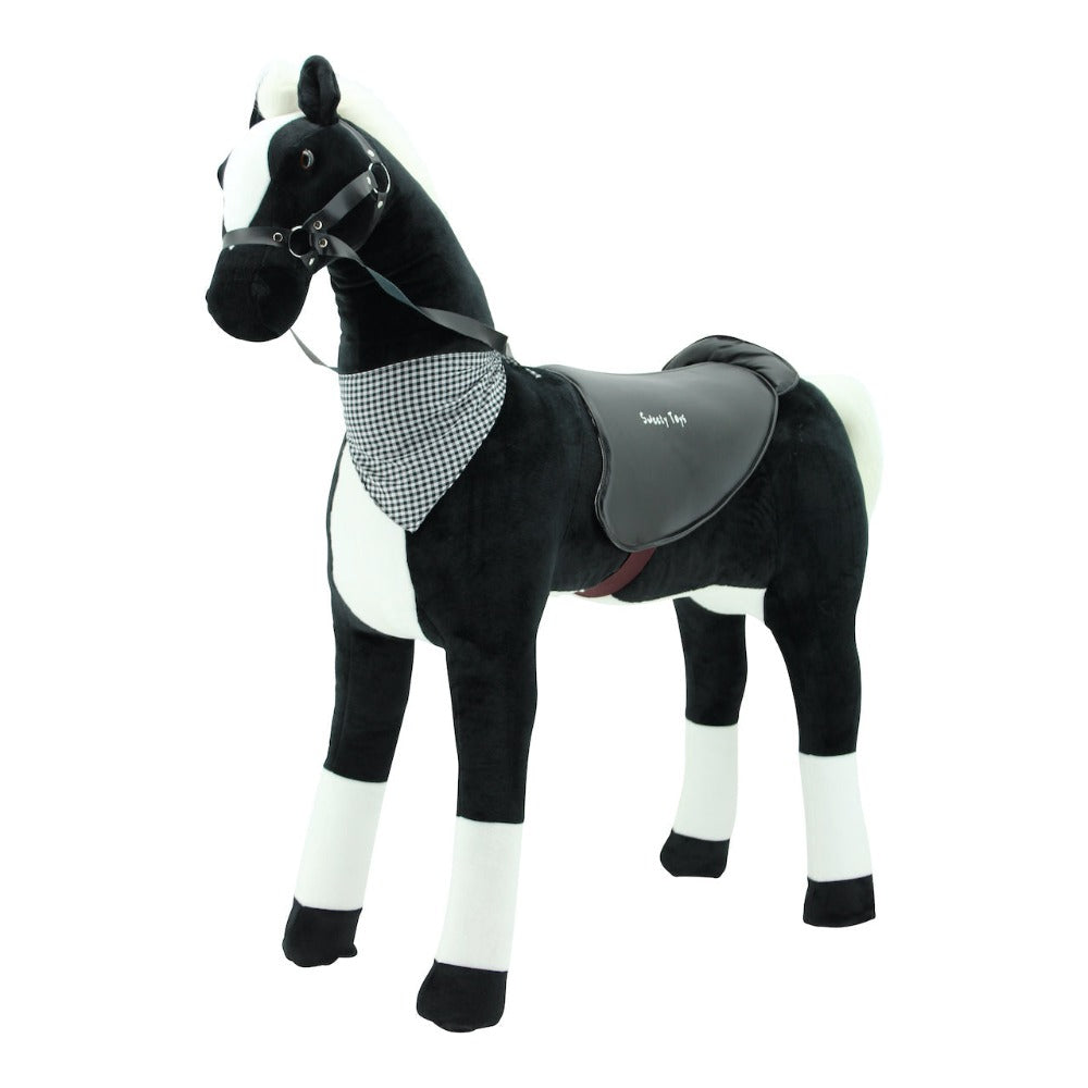 sweety toys 13937 plüsch stehpferd sicherheit stabiles robustes xxl riesenpferd höhe 125 cm reitpferd mit stahlunterbau schwarz mit fliegenmaske