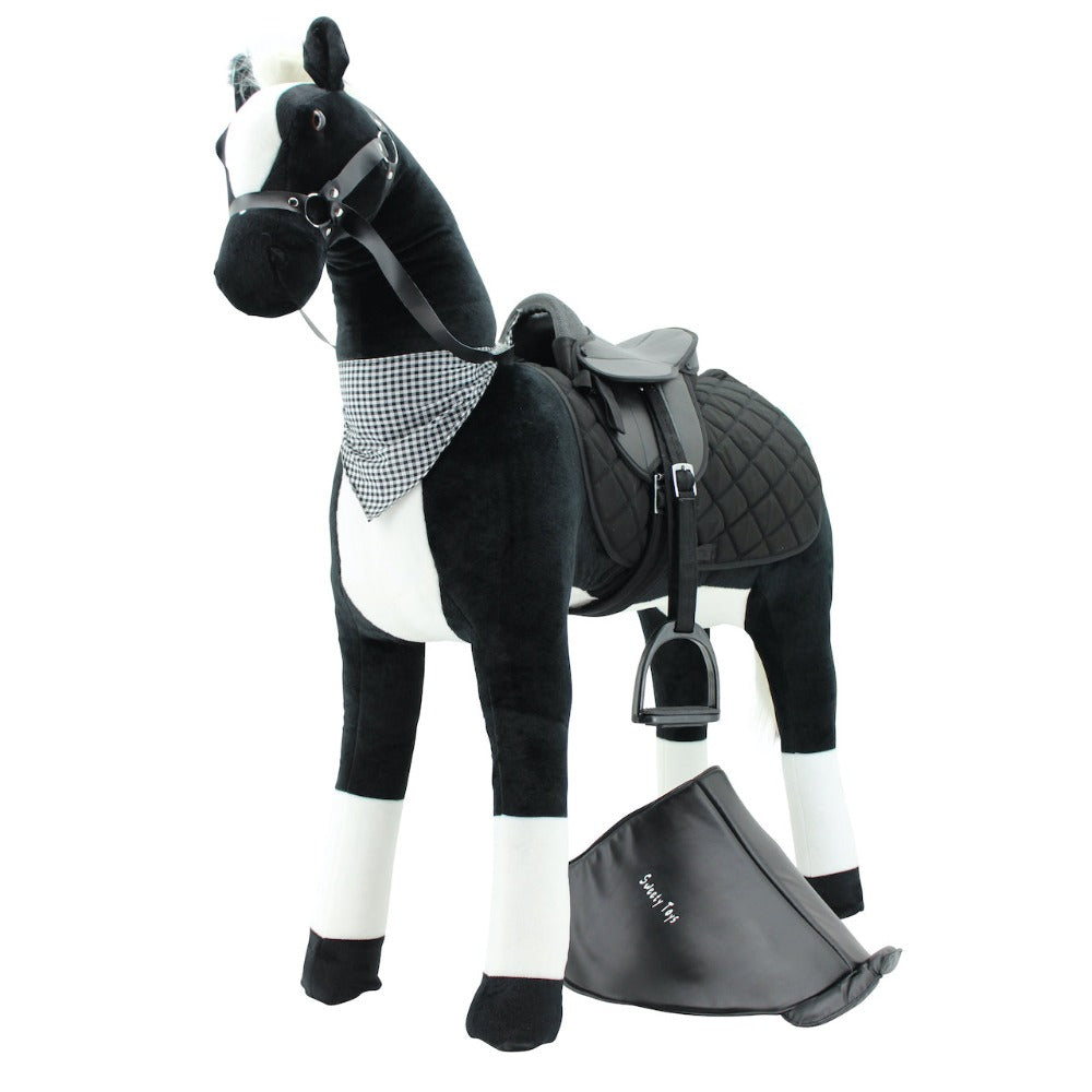 sweety toys 13142 stehpferd sicherheit stabiles xxl riesenpferd 125 cm reitpferd schwarz mit stahlunterbau mit zusätzlichem reitsattel