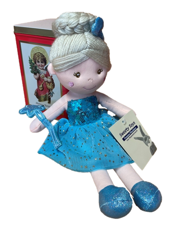 sweety toys geschenkset 13258 stoffpuppe softpuppe fee mit geschenkdose, weihnachtsdose mit plüschtier prinzessin 30 cm blau