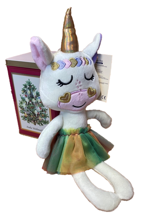 sweety toys geschenkset 13388 einhorn stoffpuppe softpuppe ballerina  mit geschenkdose, weihnachtsgeschenkdose mit fee plüschtier prinzessin 30 cm