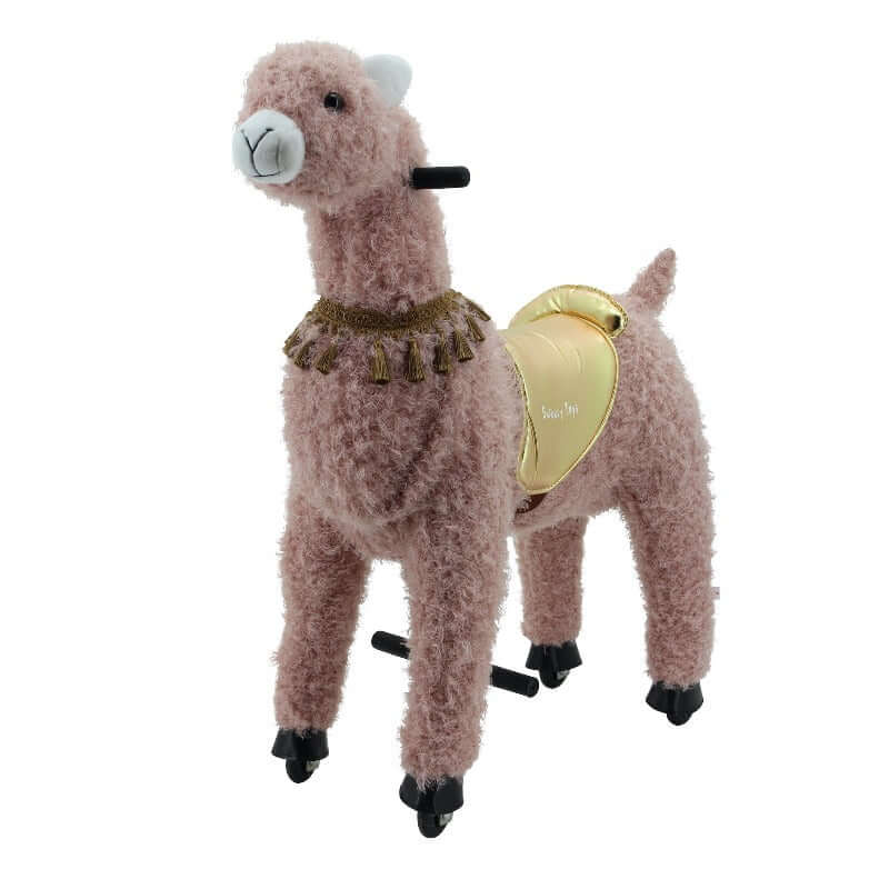 sweety toys 13913 reittier groß alpaka rosa mit goldenem sattel auf rollen für 4 bis 9 jahre-riding animal