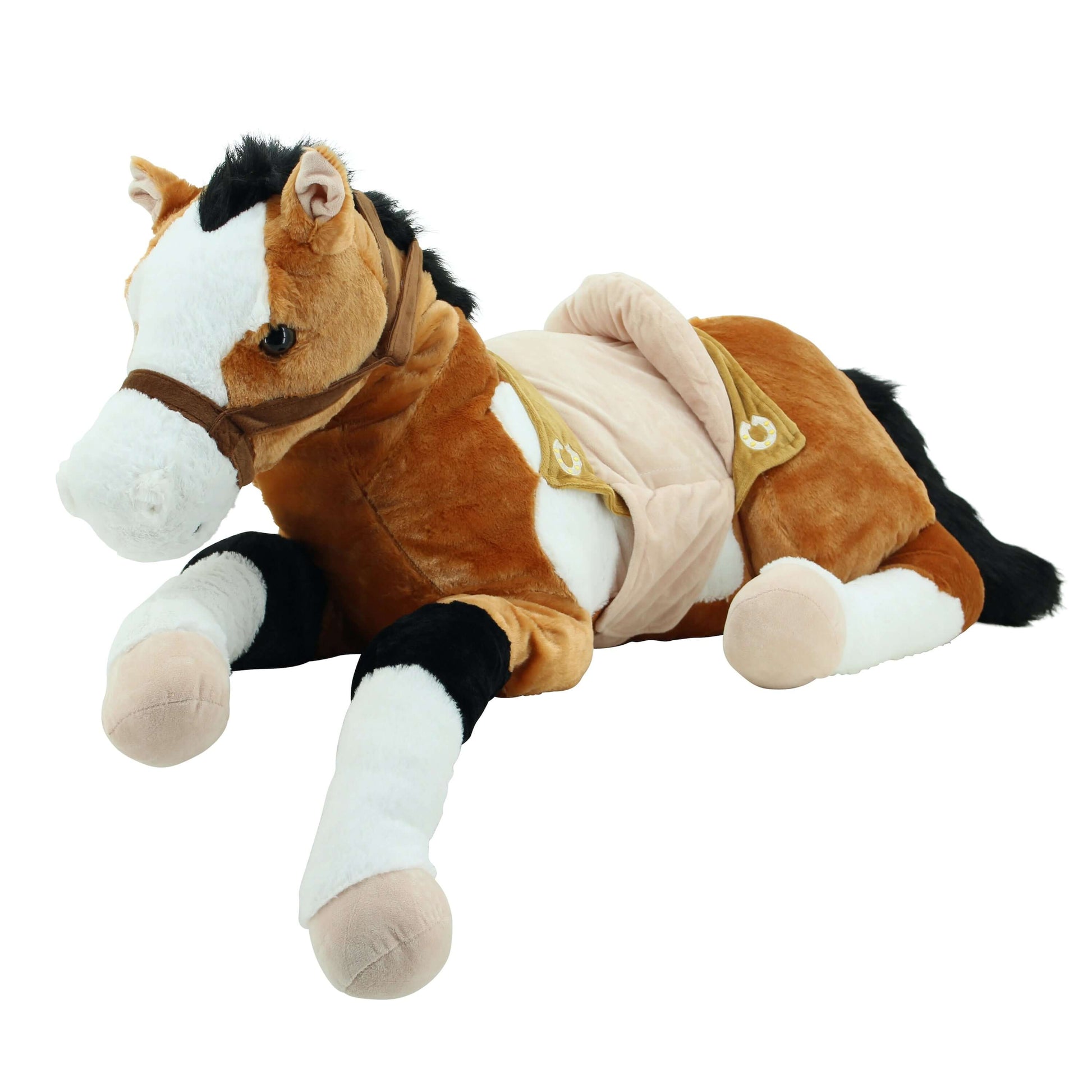 Sweety Toys 6502 doudou LUCKY cheval XXL géant couché avec selle - MARRON