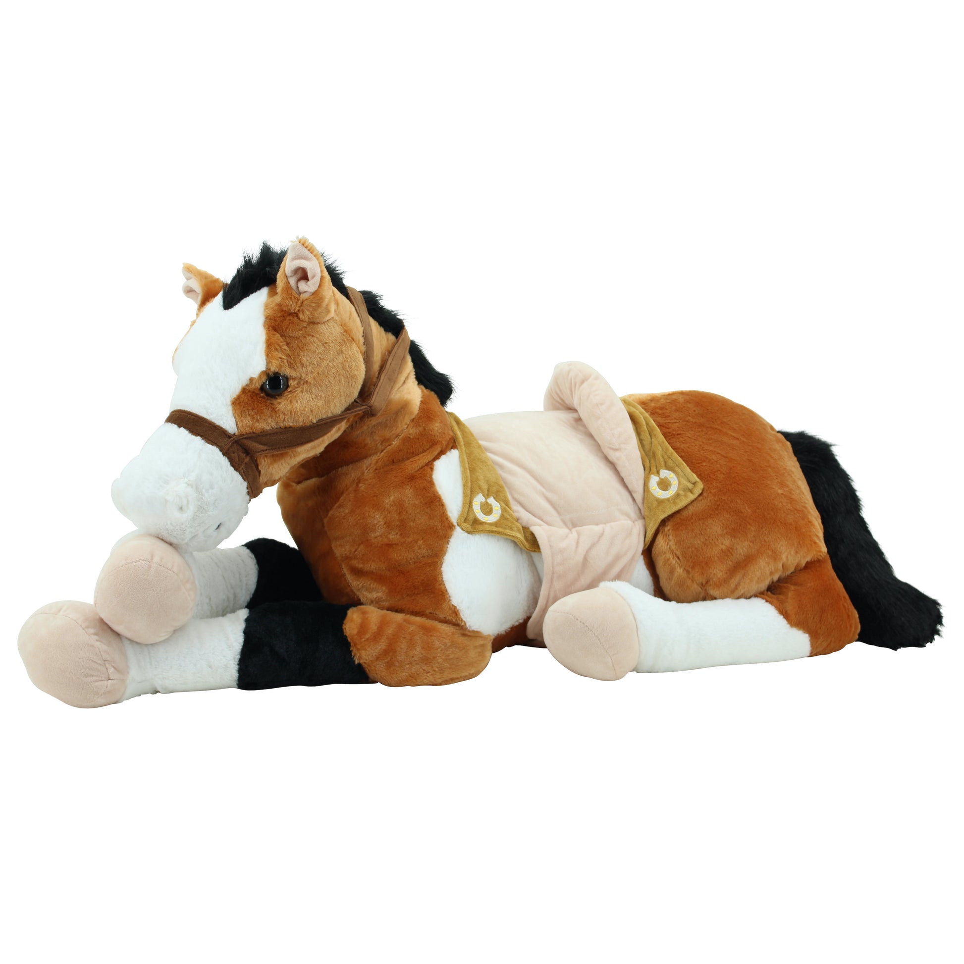 sweety toys 6502 kuscheltier lucky pferd xxl riesen pferd liegend mit sattel-braun