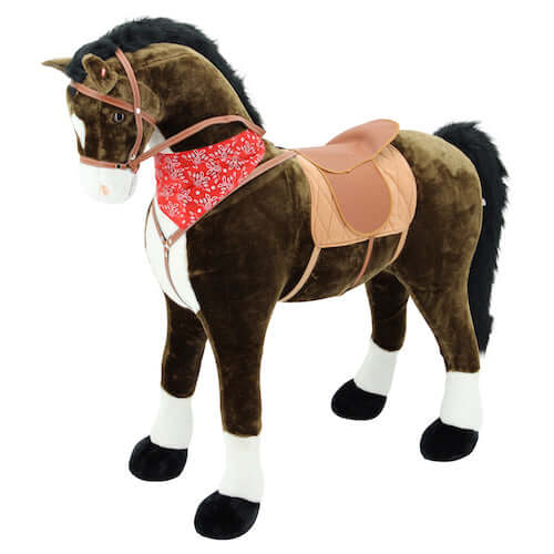 Sweety Toys 9046 peluche cheval debout CHOCOLAT cheval géant 125cm, jusqu'à  100 kg, avec crinière et queue foncées, selle, couverture cheval et bride