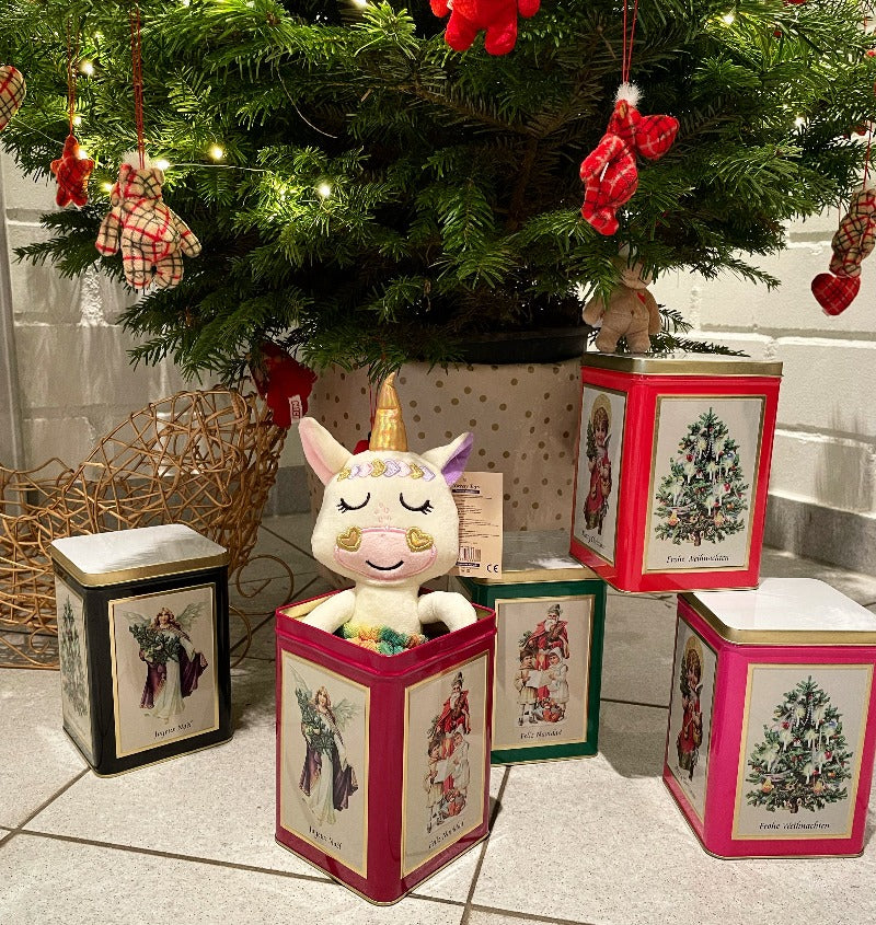 sweety toys geschenkset 13388 einhorn stoffpuppe softpuppe ballerina  mit geschenkdose, weihnachtsgeschenkdose mit fee plüschtier prinzessin 30 cm