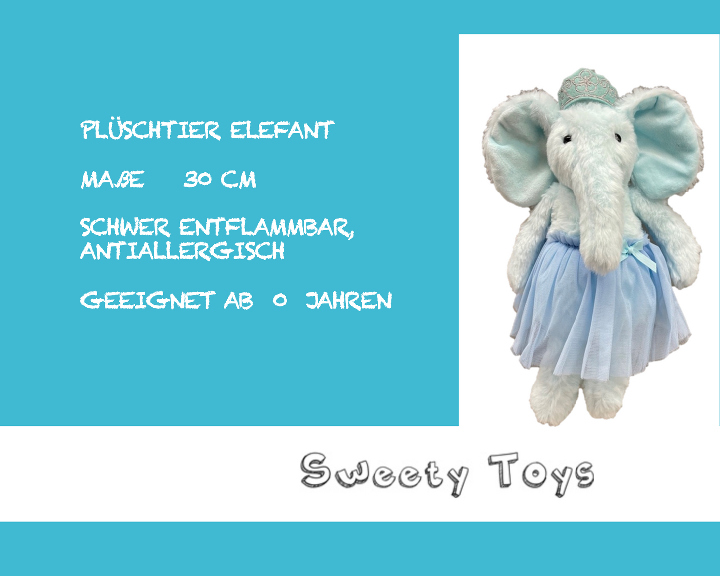sweety toys 13920 elefant stoffpuppe softpuppe ballerina fee plüschtier plüsch kuscheltier prinzessin 30 cm mit krone