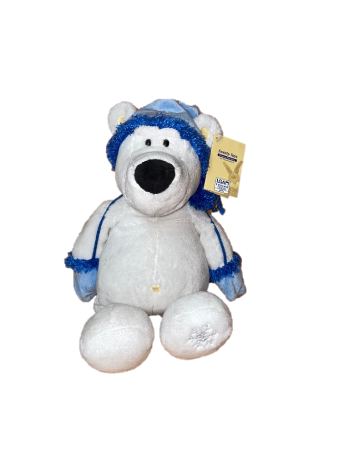 sweety toys 10219 kuscheltier eisbär teddy teddybär 35 cm mit blauer mütze und handschuhen