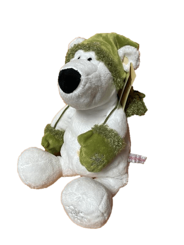 sweety toys 80504 eisbär teddybär 35 cm mit grüner mütze und handschuhen