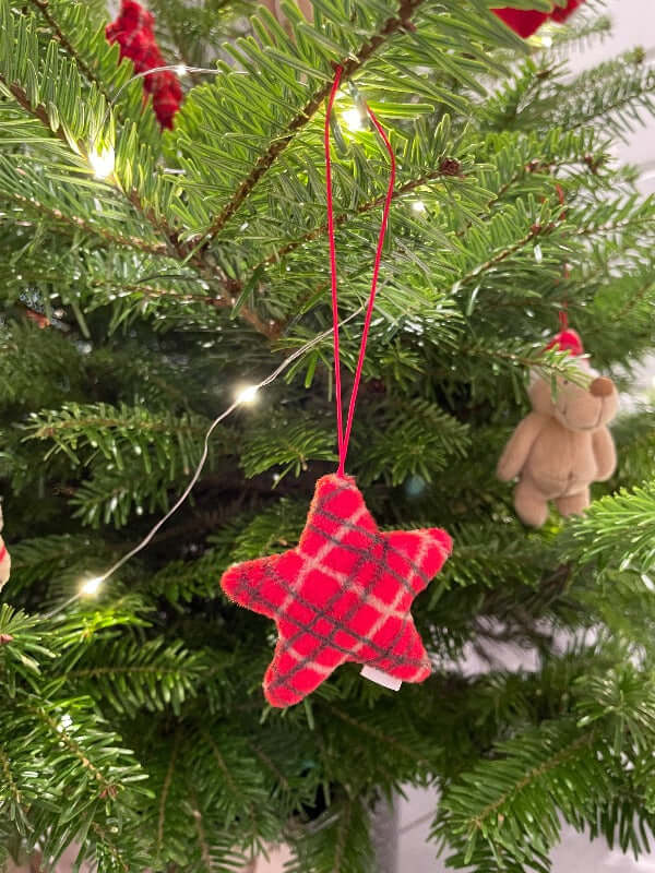 nici weihnachtsbaumanhänger, sternanhänger in rot kariert 6 tlg., christbaumschmuck, weihnachtsschmuck