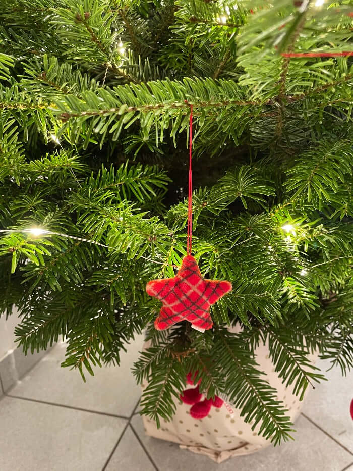 nici weihnachtsbaumanhänger, sternanhänger in rot kariert 6 tlg., christbaumschmuck, weihnachtsschmuck