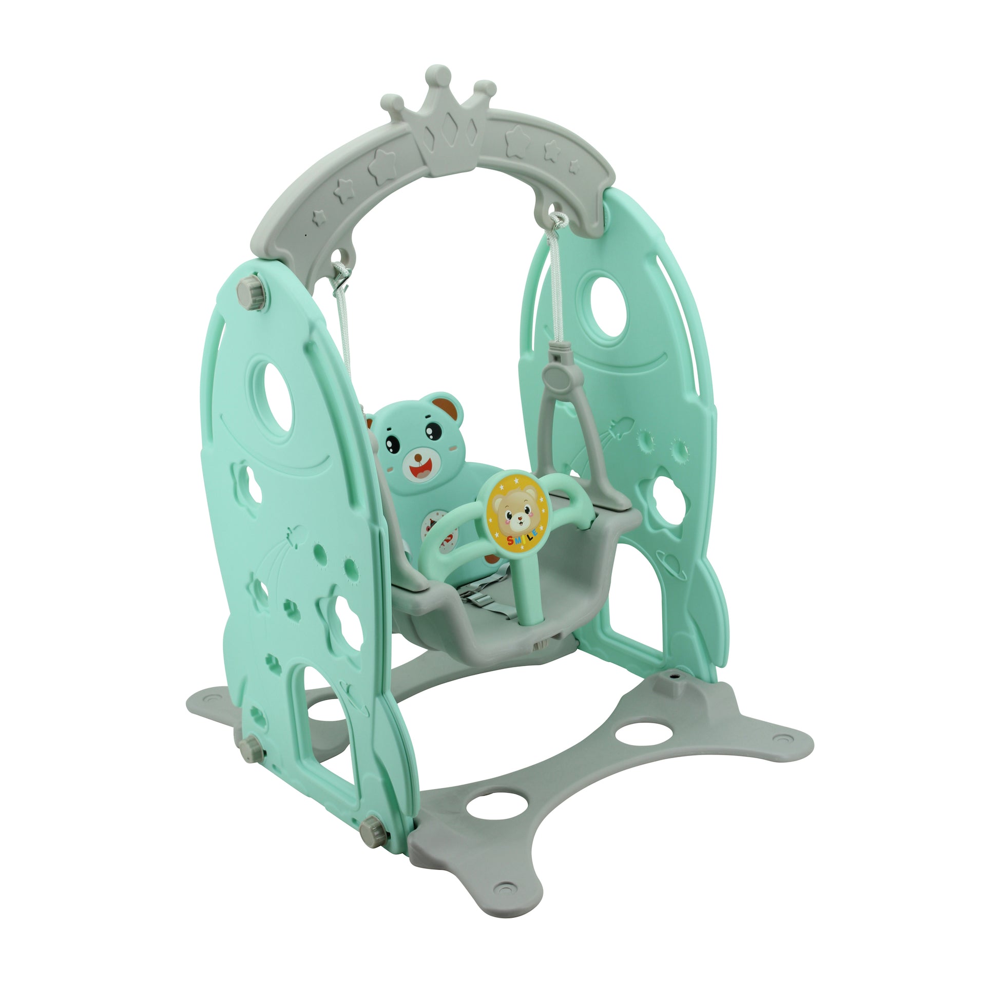 sweety toys 12824 schaukel design: rakete und bärchensitz türkis- schaukelstuhl für kleinkinder geeignet