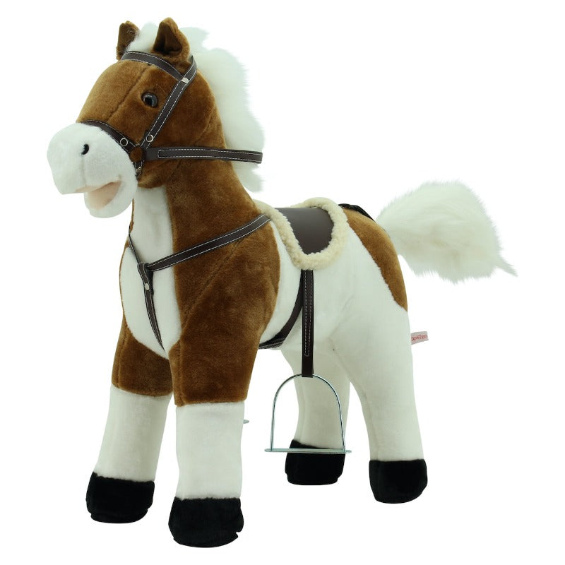 sweety toys 12657 stehpferd plüsch pferd beige weiss ” my little pony” mit soundfunktion pferde galopp und gewieher, sattel und steigbügel